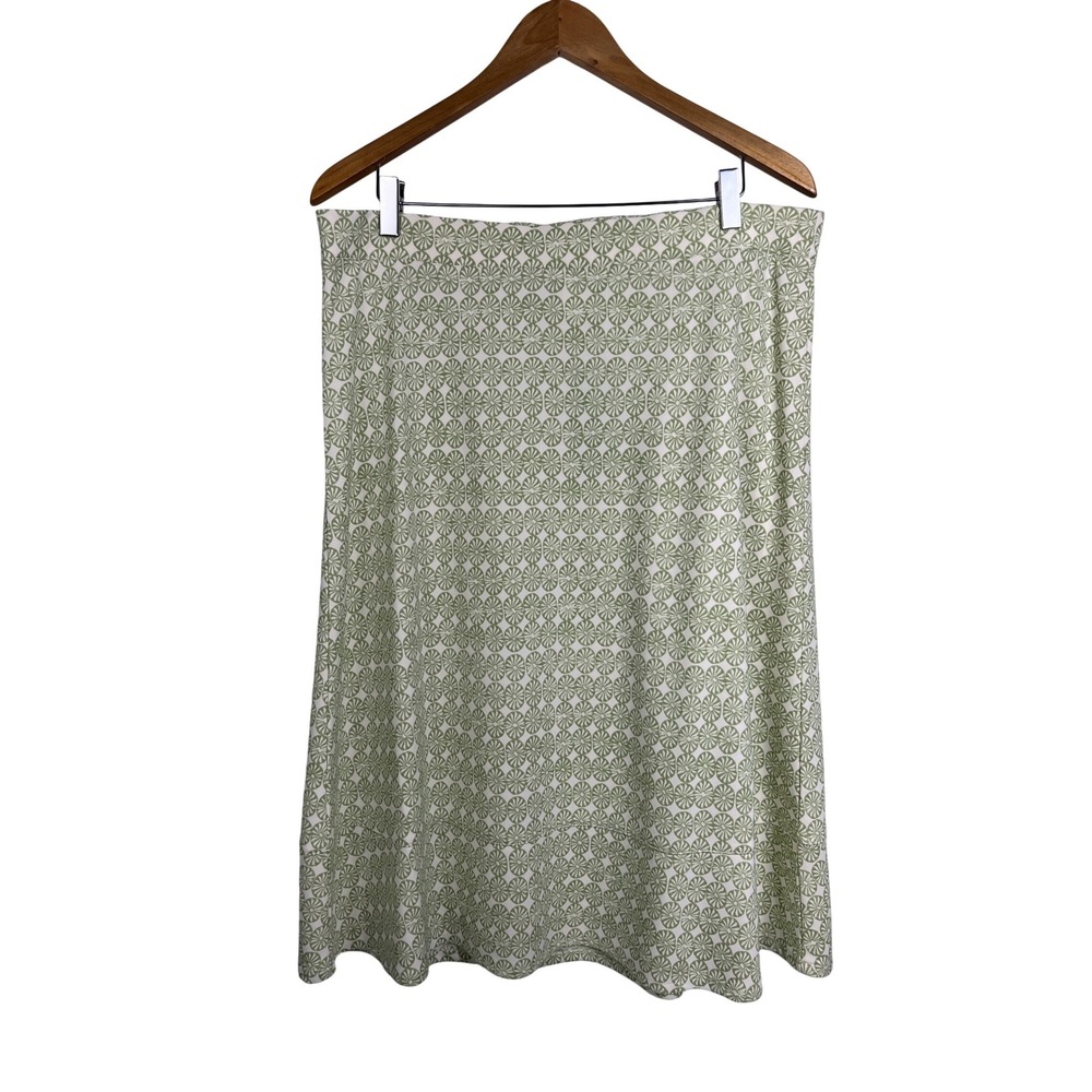 Sigrid Olsen Womens Willow Green Geometric Sunburst Midi A-Line Skirt Size L NEW